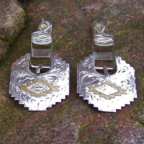 Buckle Set Pair "Silver Flower with Golden Sign" Original Romero Silvers in 5/8"