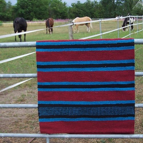 Wool Blanket "Double Weave Navajo - Dark Red & Turquoise"