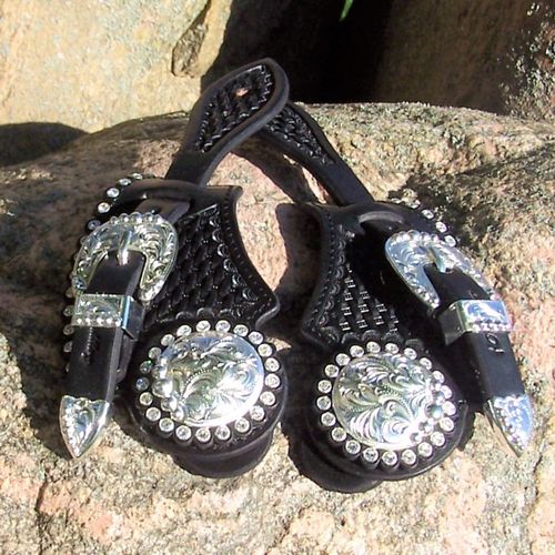 Glitter Swarovski and Hansen-Silver Spurstraps "The Brilliant Crown - Black" FD-Handmade in Sizes