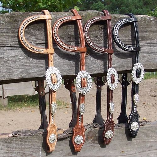 Glitter Earbridle "Flashy Clear Rhinestones - Oval Buckles" in Colors